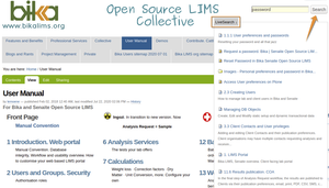 Bika Open Source LIMS Live Search pop-up page