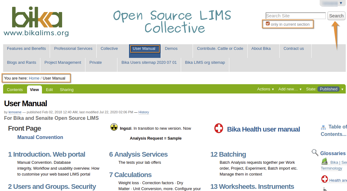 Search the Bika Open Source LIMS user manual