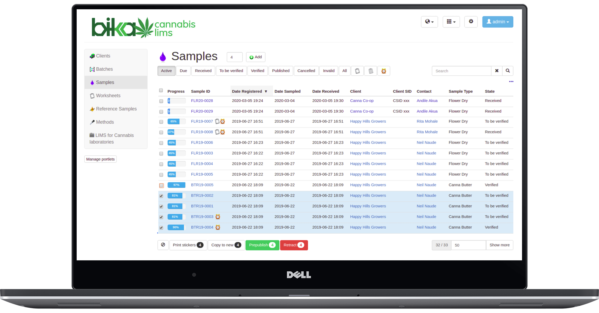 Bika Cannabis Open Source LIMS screenshot Samples 15