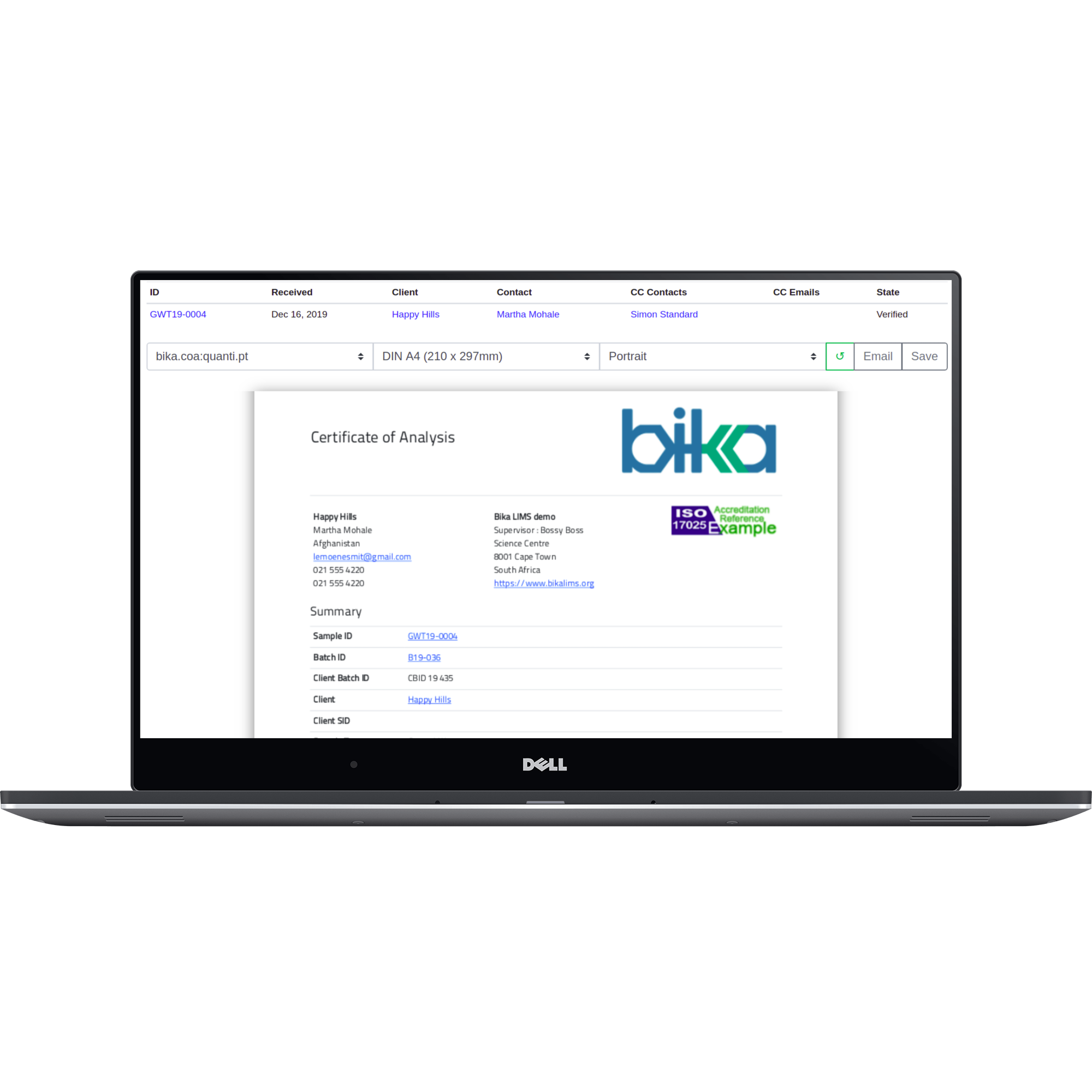 Bika Open Source LIMS Screenshot COA