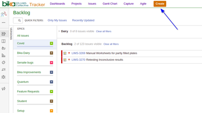 Create new issue in the Bika Open Source LIMS tracker