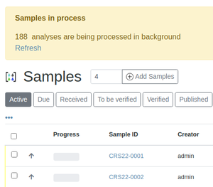 Background processing message in Bika Open Source LIMS