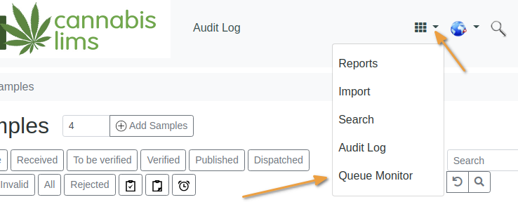 Navigate to the Queue Monitor in Bika Open Source LIMS