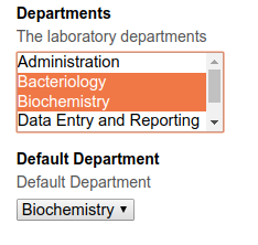 Lab Departments for Lab Contact. Bika Senaite