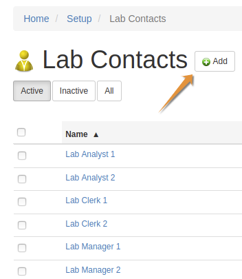 List of Lab Contacts in Bika Open Source LIMS