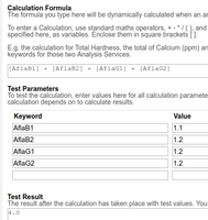 Analysis Result Calculation formula and Test function in Bika / Senaite Open Source LIMS