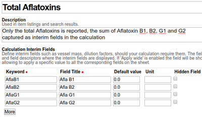 Configuring the interim fields used for Calculated results in Bika Senaite