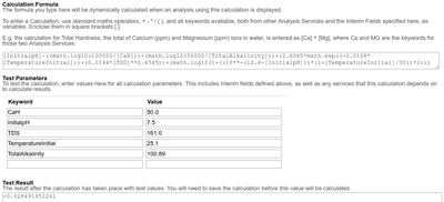 Formula and Calculation test for Langelier Index as represented in Bika Senaite