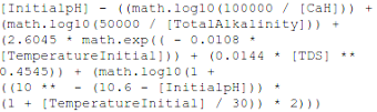 Langelier Saturation Index formula in Bika Water