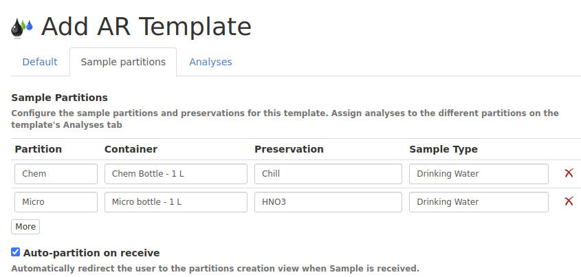 Sample Registration Template Aliquots in Bika Open Source LIMS