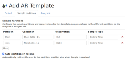 Sample Registration Template Aliquots in Bika Open Source LIMS