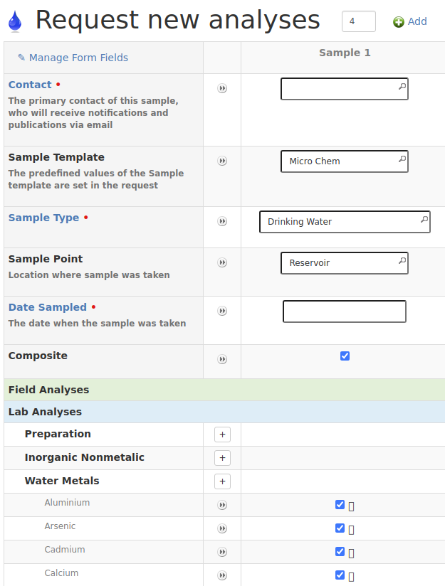 Sample Template auto completes sample registration in Bika Open Source LIMS II