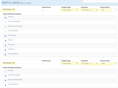 Sample Templates applied on Sample registration in Bika Open Source LIMS