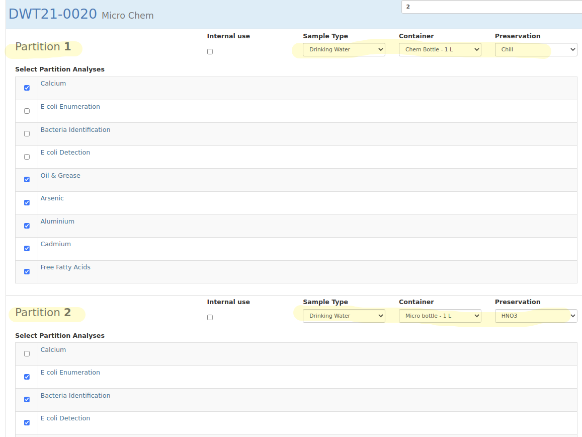 Sample Templates applied on Sample registration in Bika Open Source LIMS