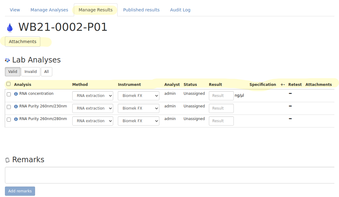 Aliquot view in Bika Open Source LIMS