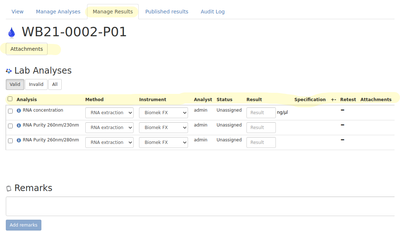 Aliquot view in Bika Open Source LIMS