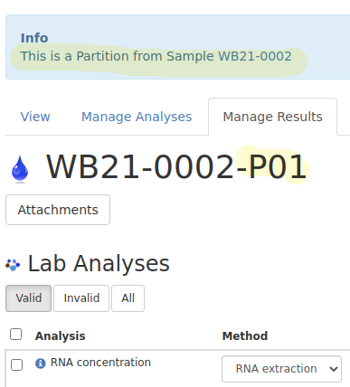 An aliquot parent sample linked in Bika Open Source LIMS