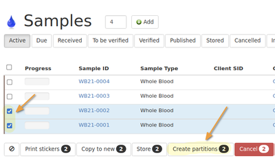 Create sample aliquots from list in Bika Open Source LIMS