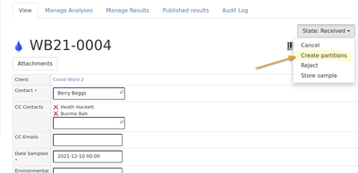 Create sample aliquots from sample view in Bika Open Source LIMS