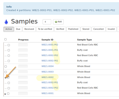 Newly created aliquots in Bika Open Source LIMS