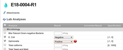 Analysis Specification alert on Reuslts Option out of range. Bika Senaite