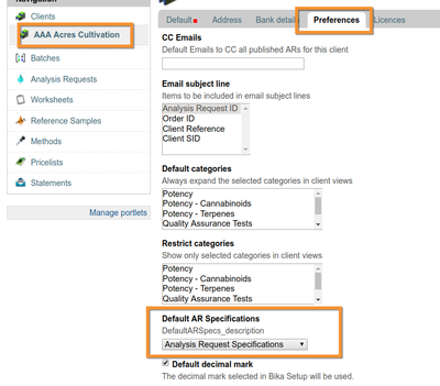 Client preferred Analysis Specifications in Bika Senaite