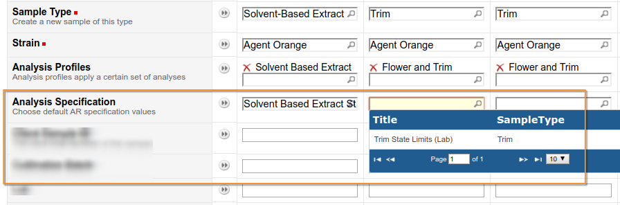 AR Specification select in Bika LIMS Senaite