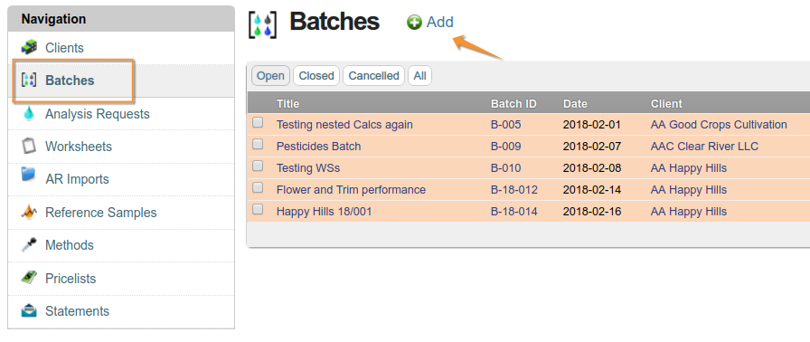 Batch list Add in Bika LIMS Senaite 