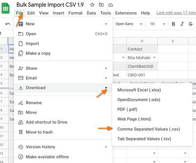 Export Bulk Sample Import CSV