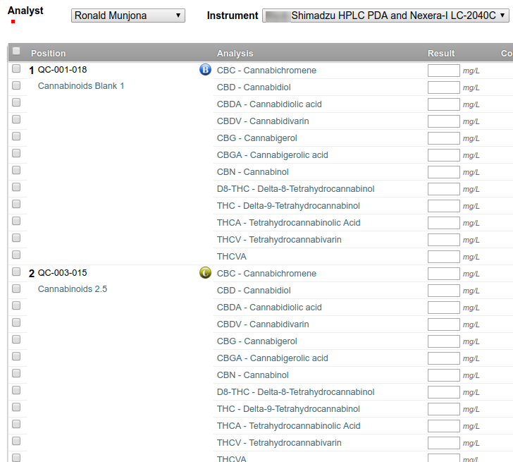 Worksheet with QC control references in Bika Senaite