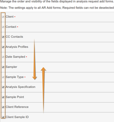 Manage Analysis Request Form fields detail. iBika LIMS Senaite