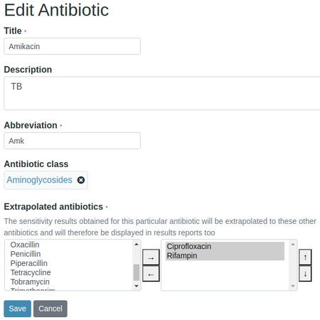 Edit Antibiotic in Bika Open Source LIMS