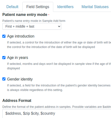  Patient Field settings in Bika Open Source LIMS