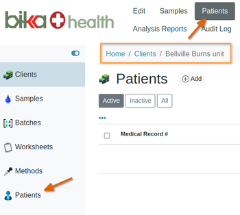 Patients List in Bika Open Source LIMS