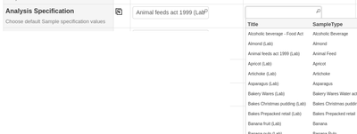Analysis Specification selection on the Sample registration form in Bika Open Source LIMS