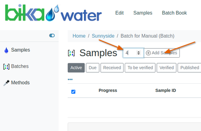 Client adding Samples to new Batch in Bika Open Source LIMS