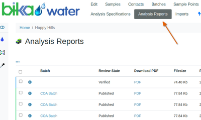 COAs on Client's main menu in Bika Open Source LIMS