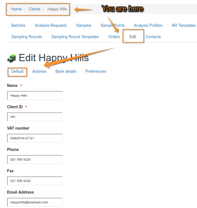 Client Edit Default in Bika Senaite Open Source LIMS