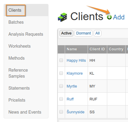 Client List in Bika Senaite Open Source LIMS