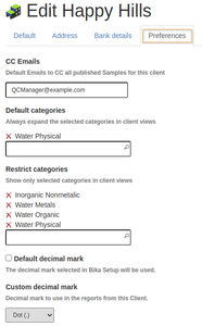 Client Preferences in Bika Open Source LIMS