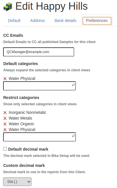 Client Preferences in Bika Open Source LIMS