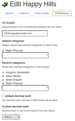 Client Preferences in Bika Open Source LIMS