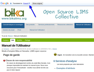Bika Open Source LIMS page translated
