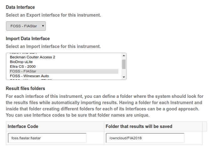 Instrument Interface selection in Bika Senaite