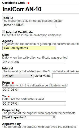 Instrument Calibration Certificate in Bika Open Source LIMS