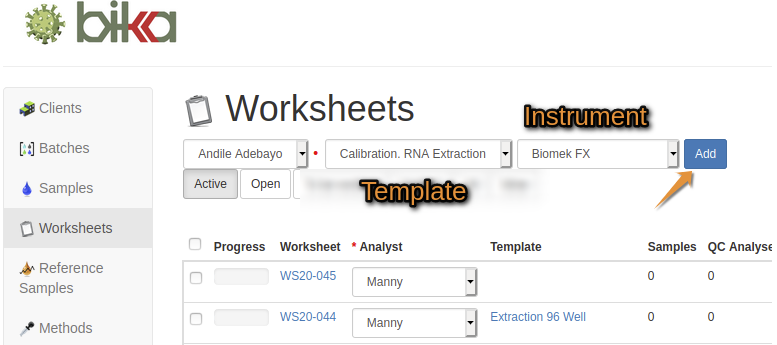 Add calibration Worksheet using a WS Template in Bika Open Source LIMS