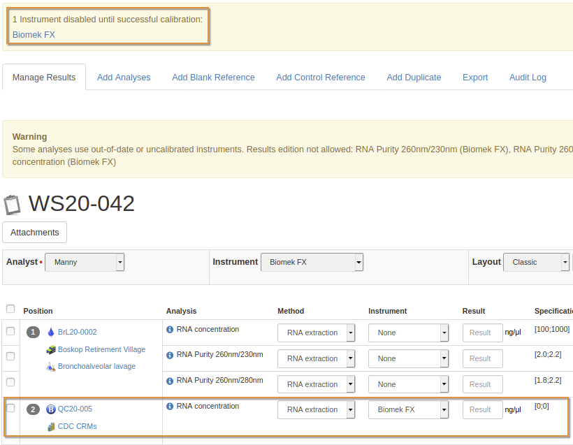 Blank Control Sample Added to Worksheet in Bika Open Source LIMS