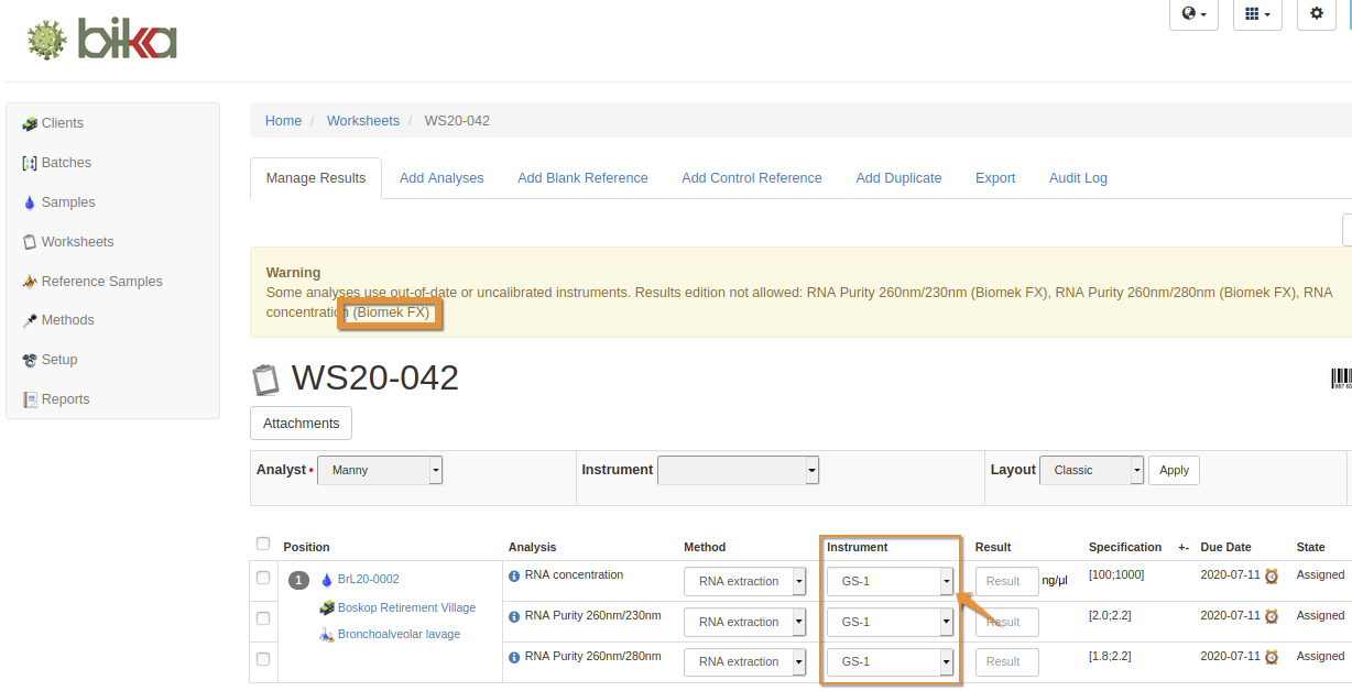 Create Worksheet for Instrument Calibration in Bika Open Source LIMS