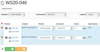 Submit QC result on worksheet in Bika Open Source LIMS