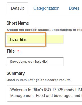 Default front page shortname for Open Source Plone based LIMS